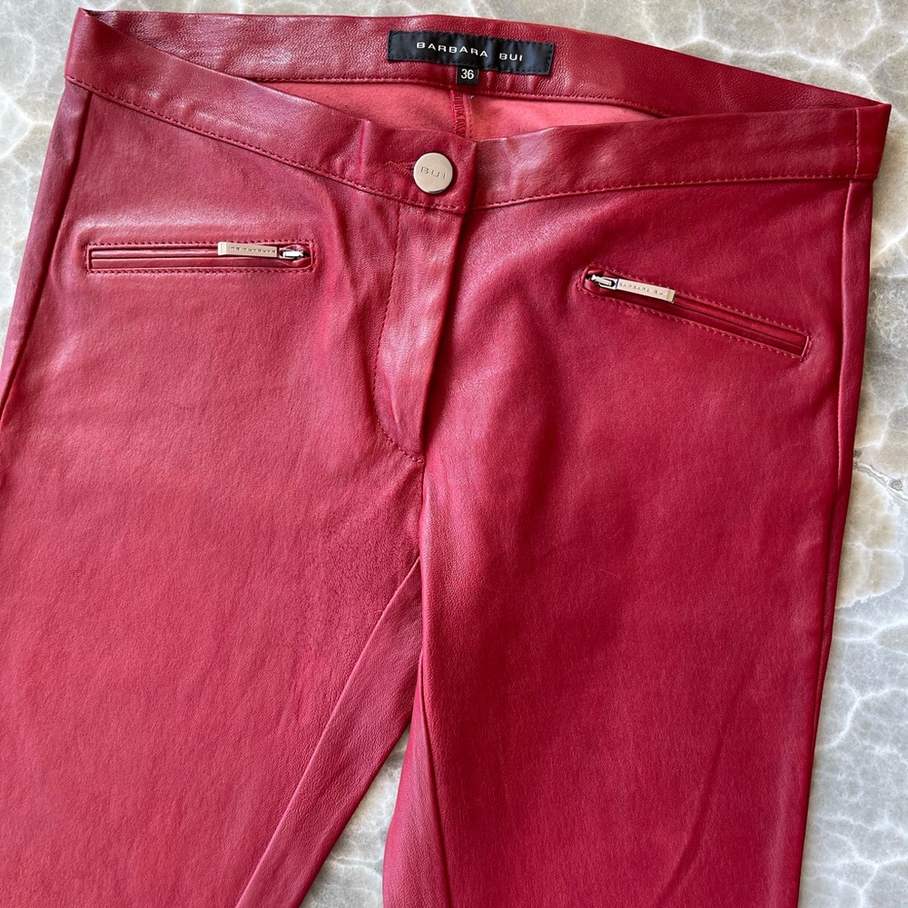 New Barbara Bui Genuine Leather Pants with zippers in red, size XS (European 36)